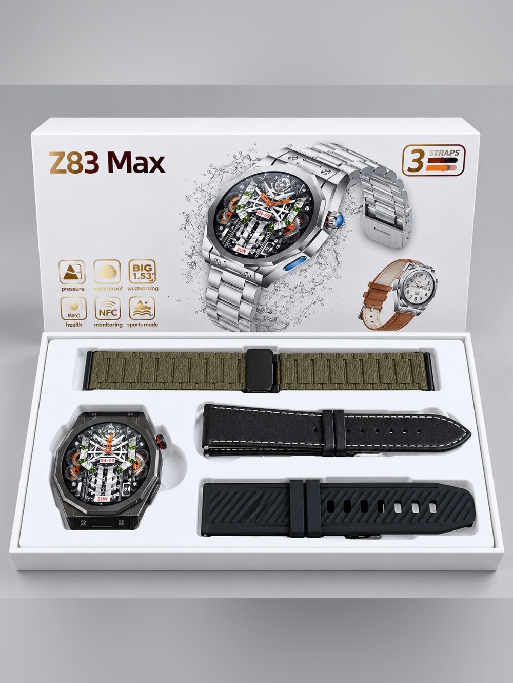 Smartwatch - Silver with Black and Olive Bands